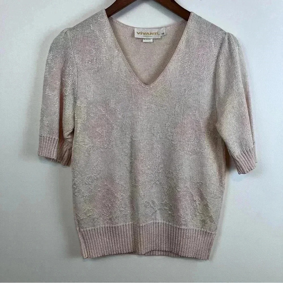 Vtg 80s Vivanti 12 Sweater Set Pink Knit Puff Sleeve Top Pencil Skirt USA Union - Picture 2 of 10